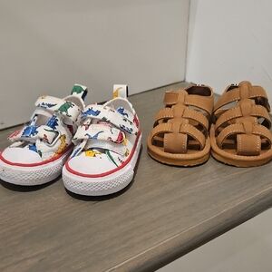2 pairs- Colorful Dino Converse and Tan Sandals for Kids